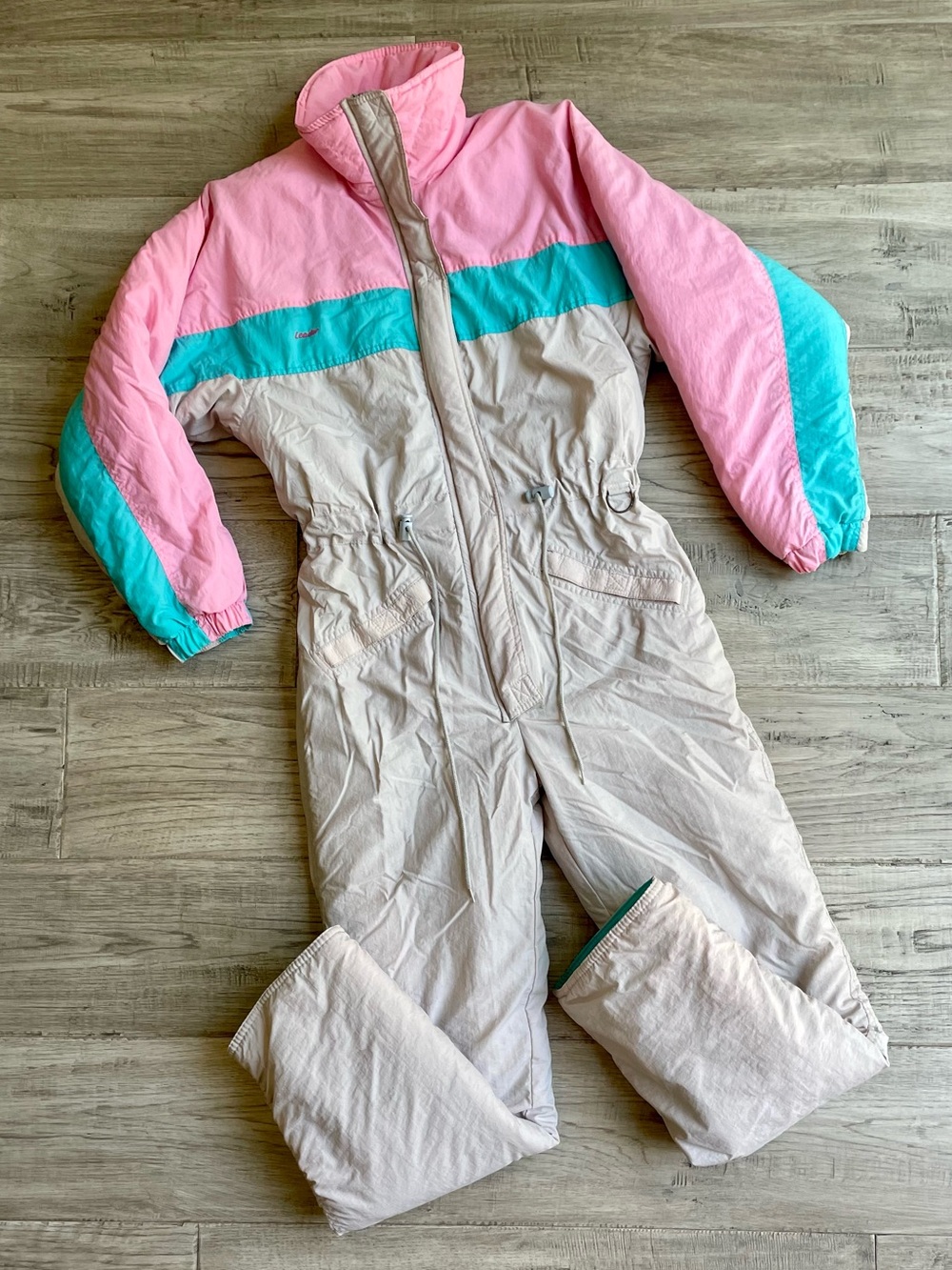 Vintage Leader Brand 80’s Ski Suit Beige/Pink/Teal Travel Winter Ski Bunny SZ SM
